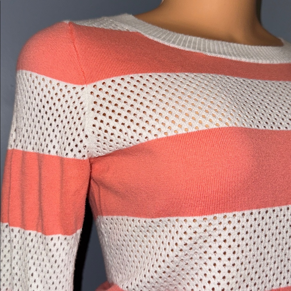 Coral & White Striped Long-Sleeve Sweater - Size Small - Picture 2 of 3